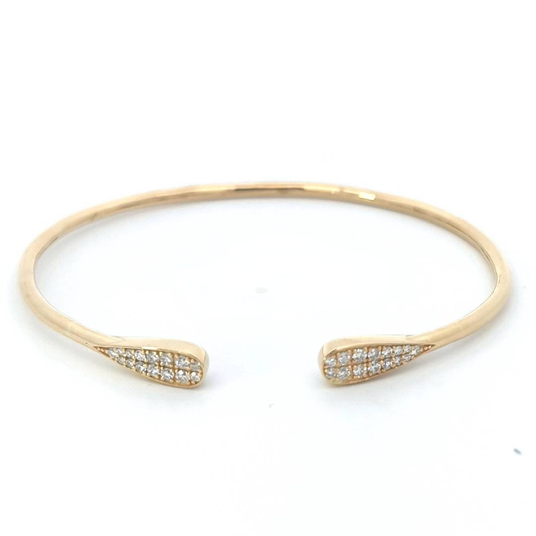 Open Cuff Diamond bangle In 18k Yellow Gold.