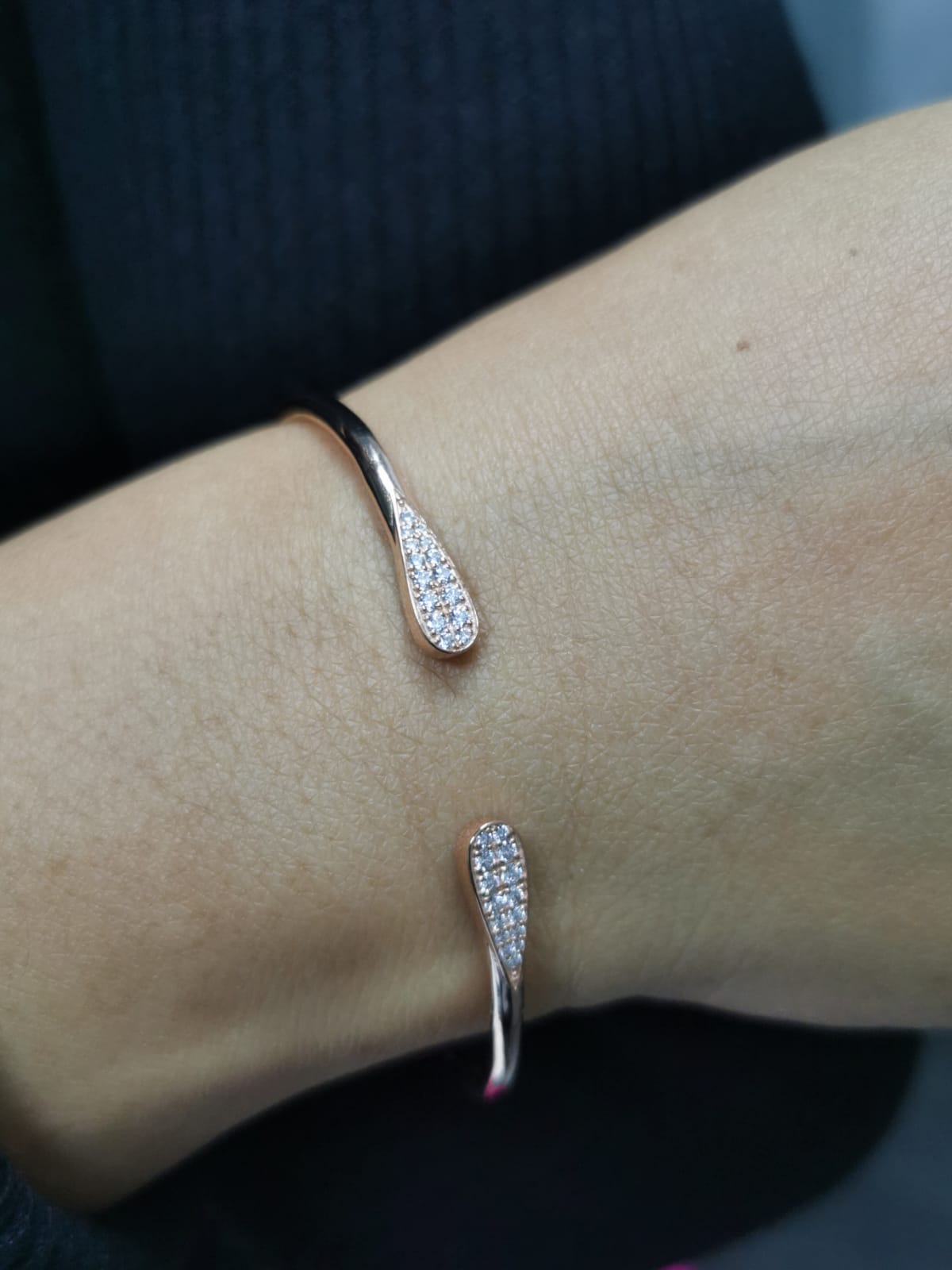 Open Cuff Diamond Bangle In 18k Rose Gold.