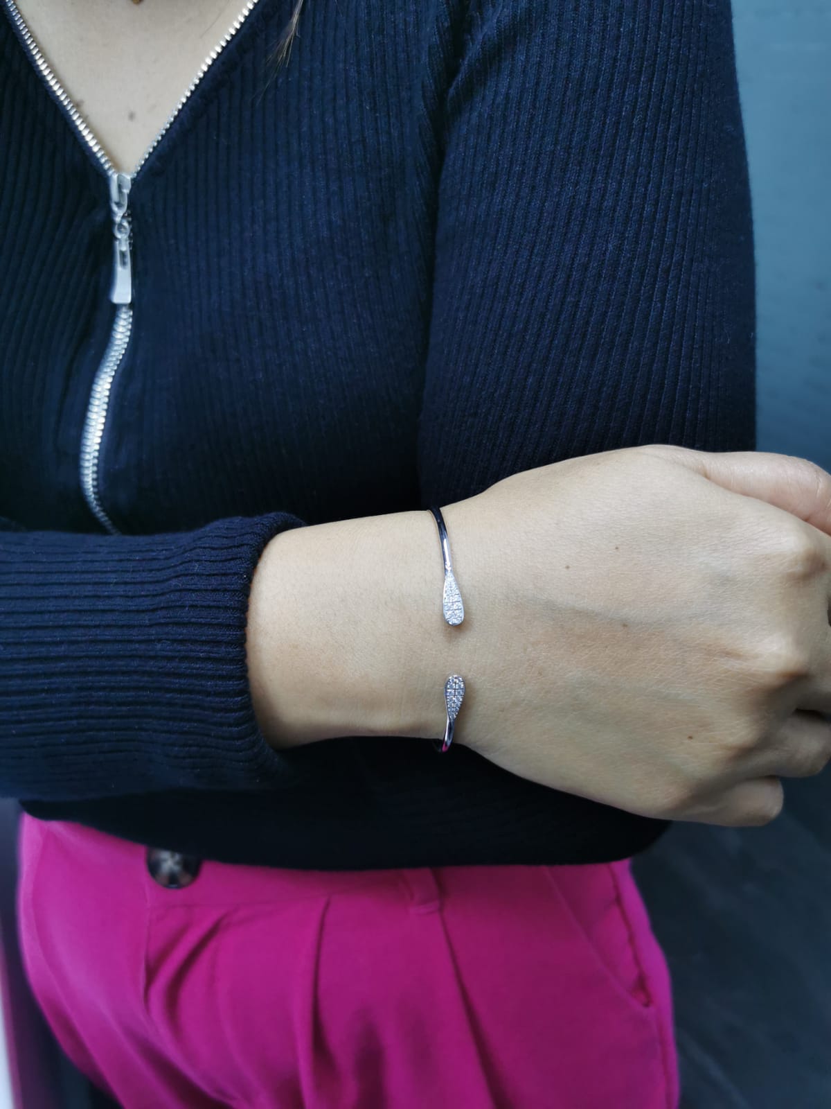 Open Cuff Diamond Bangle In 18k White Gold.