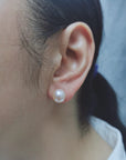 Fresh Water Peach Pearl Stud Earrings In 18k Yellow Gold.