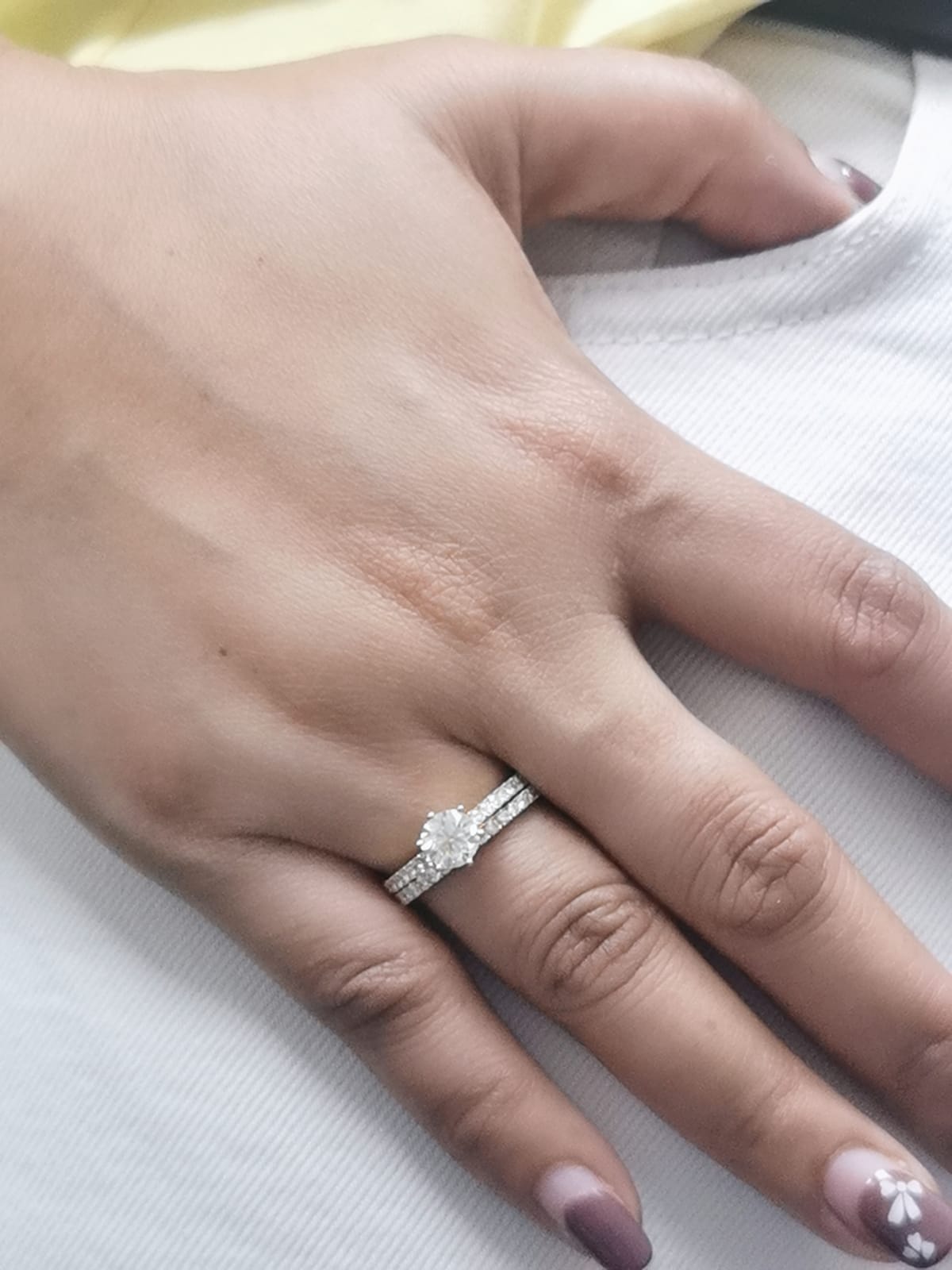 1.01 Carat Round Cut Diamond Engagement Ring And Wedding Band Set In 18k Yellow Gold. Bridal Set.