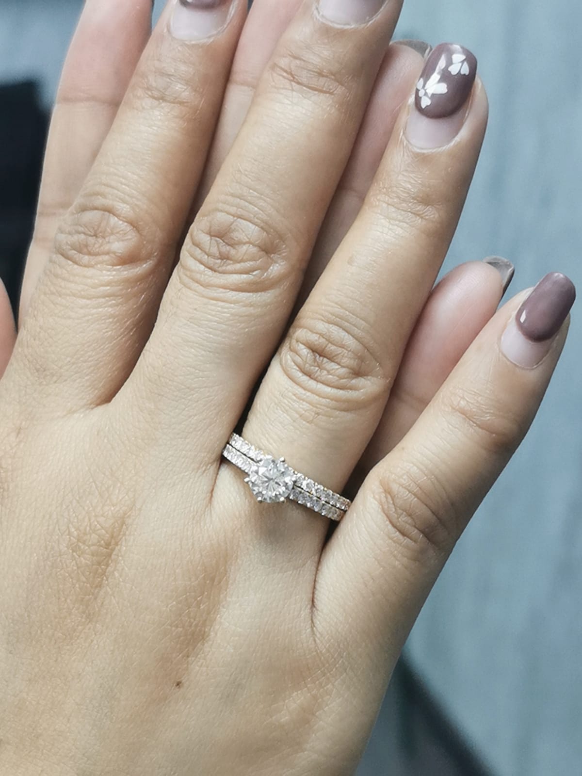 1.01 Carat Round Cut Diamond Engagement Ring And Wedding Band Set In 18k Yellow Gold. Bridal Set.