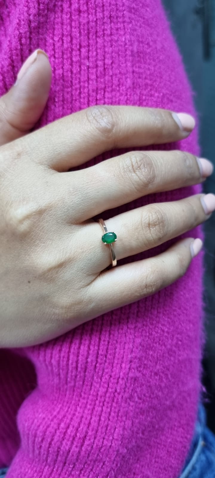 18K Rose Gold Solitaire Oval Green Emerald Birthstone Ring for Women | 0.35 Carat | Comes with Gift Box