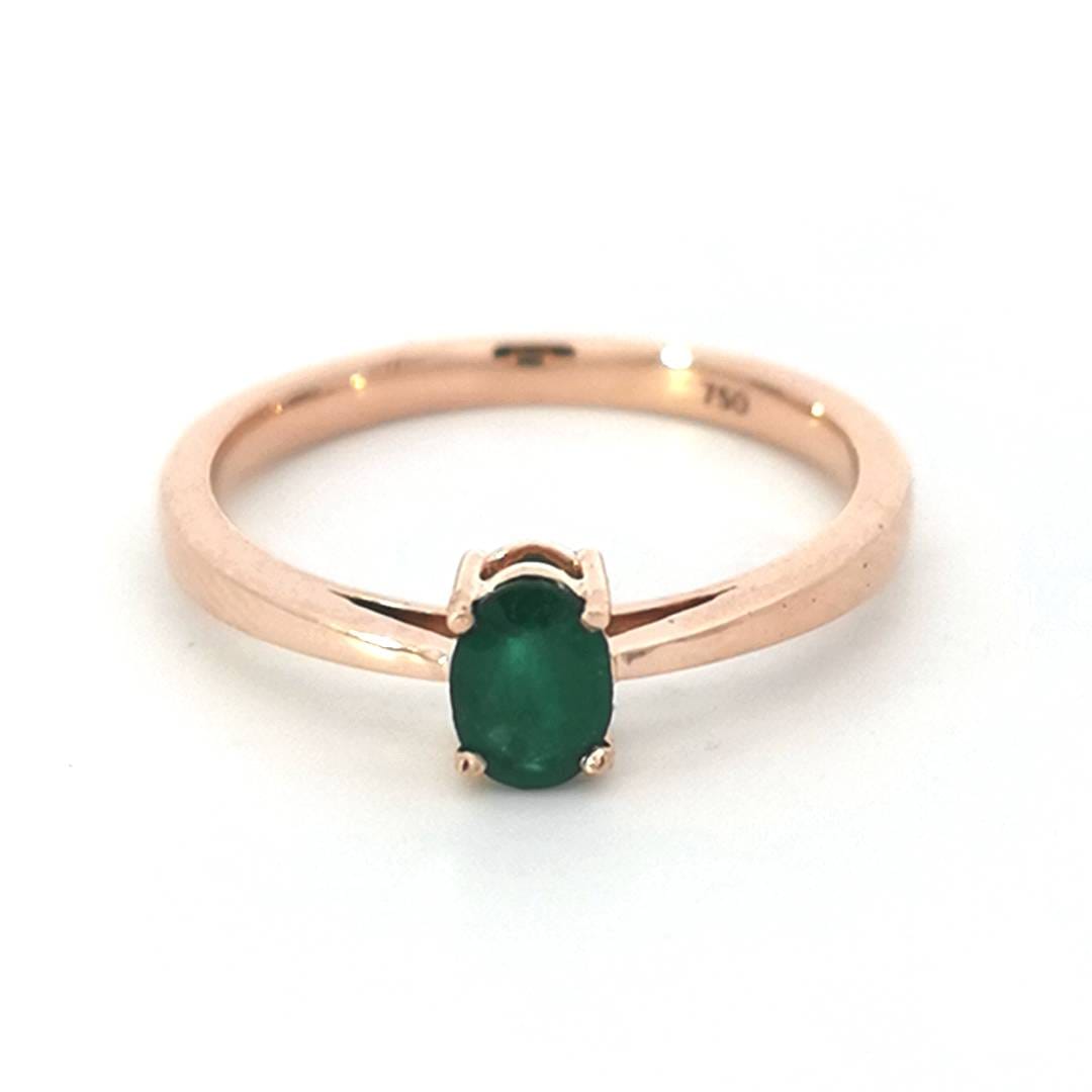 18K Rose Gold Solitaire Oval Green Emerald Birthstone Ring for Women | 0.35 Carat | Comes with Gift Box