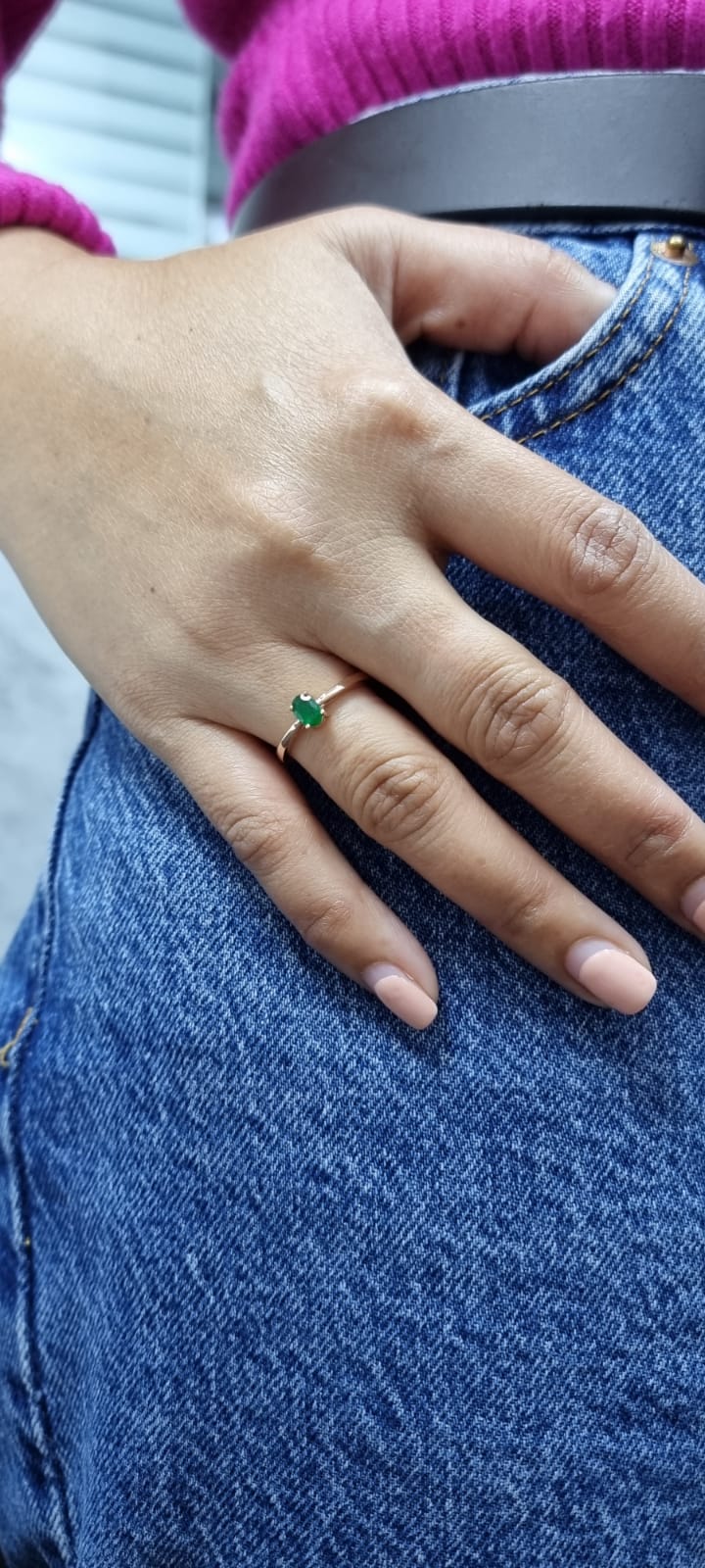 18K Rose Gold Solitaire Oval Green Emerald Birthstone Ring for Women | 0.35 Carat | Comes with Gift Box