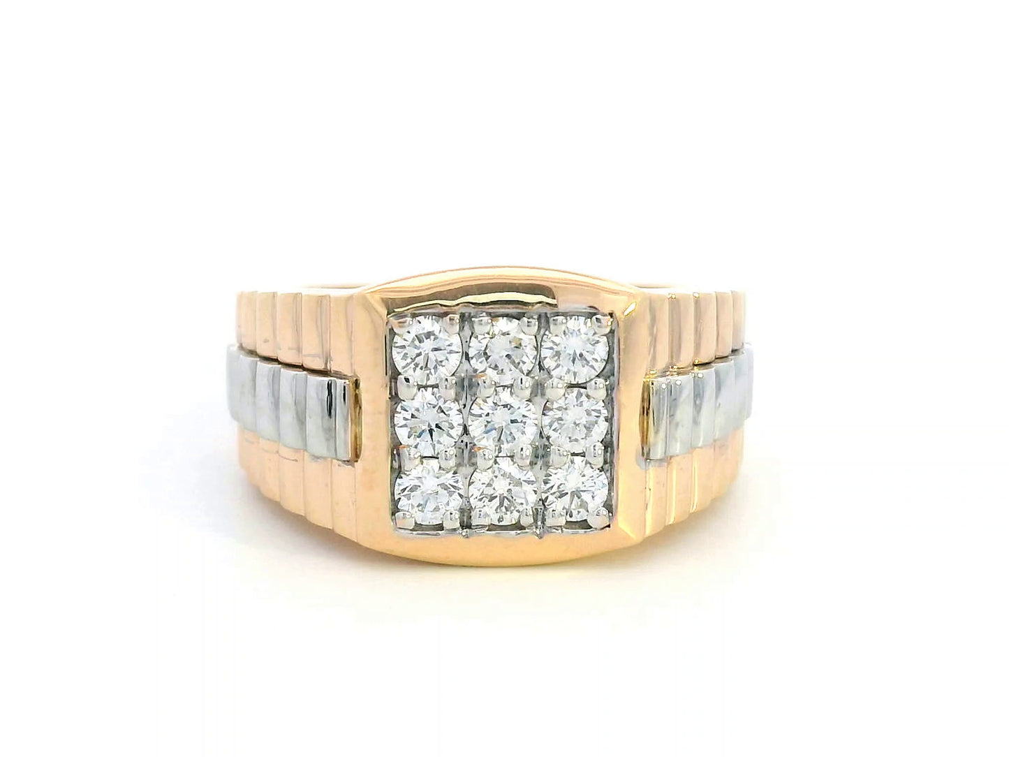 Men’s 18K gold diamond cluster ring with square diamond grid setting