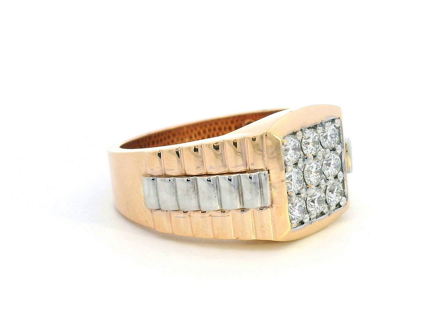 Men’s 18K gold diamond cluster ring with square diamond grid setting