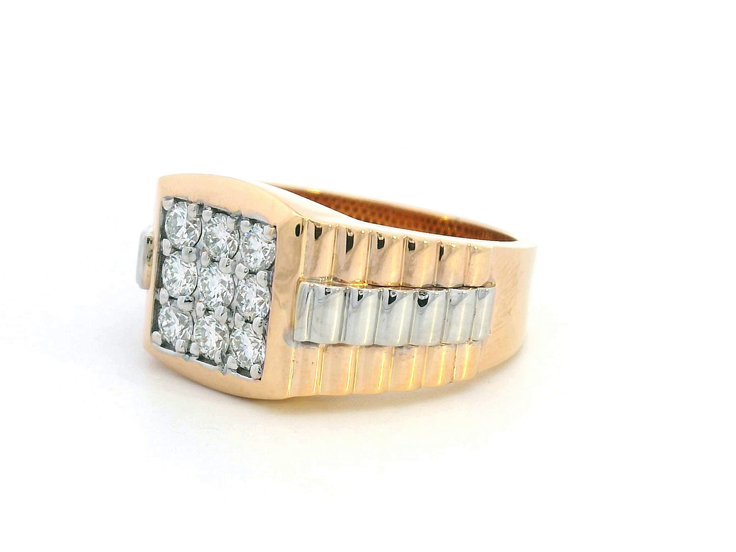 Men’s 18K gold diamond cluster ring with square diamond grid setting