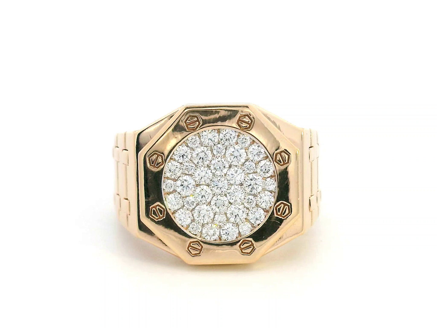 18K Gold Men’s Octagon Diamond Ring with Pavé Set 0.81 Carat Diamonds Bold Luxury Design