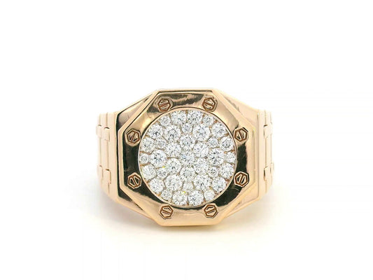 18K Gold Men’s Octagon Diamond Ring with Pavé Set 0.81 Carat Diamonds Bold Luxury Design