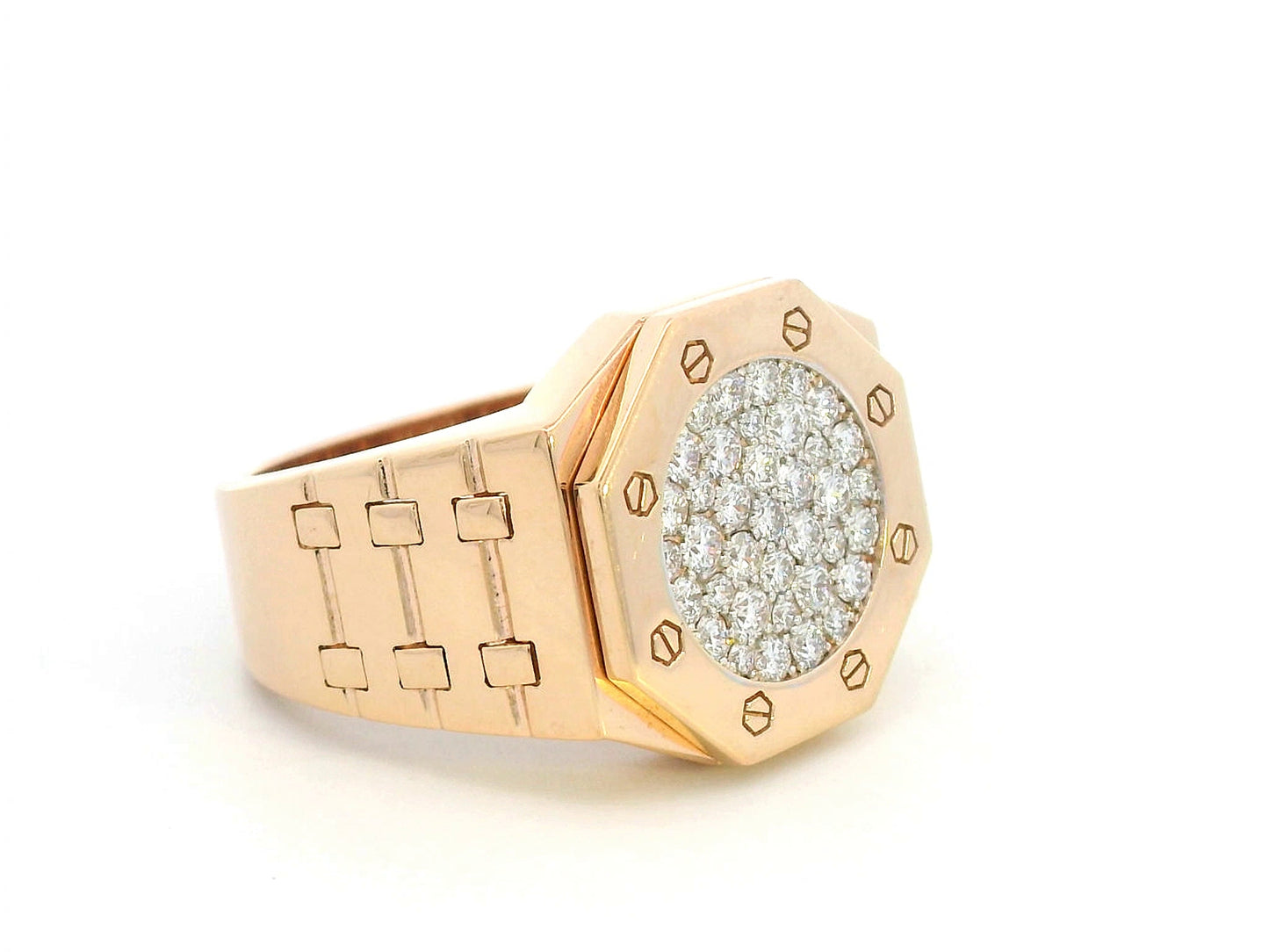 18K Gold Men’s Octagon Diamond Ring with Pavé Set 0.81 Carat Diamonds Bold Luxury Design