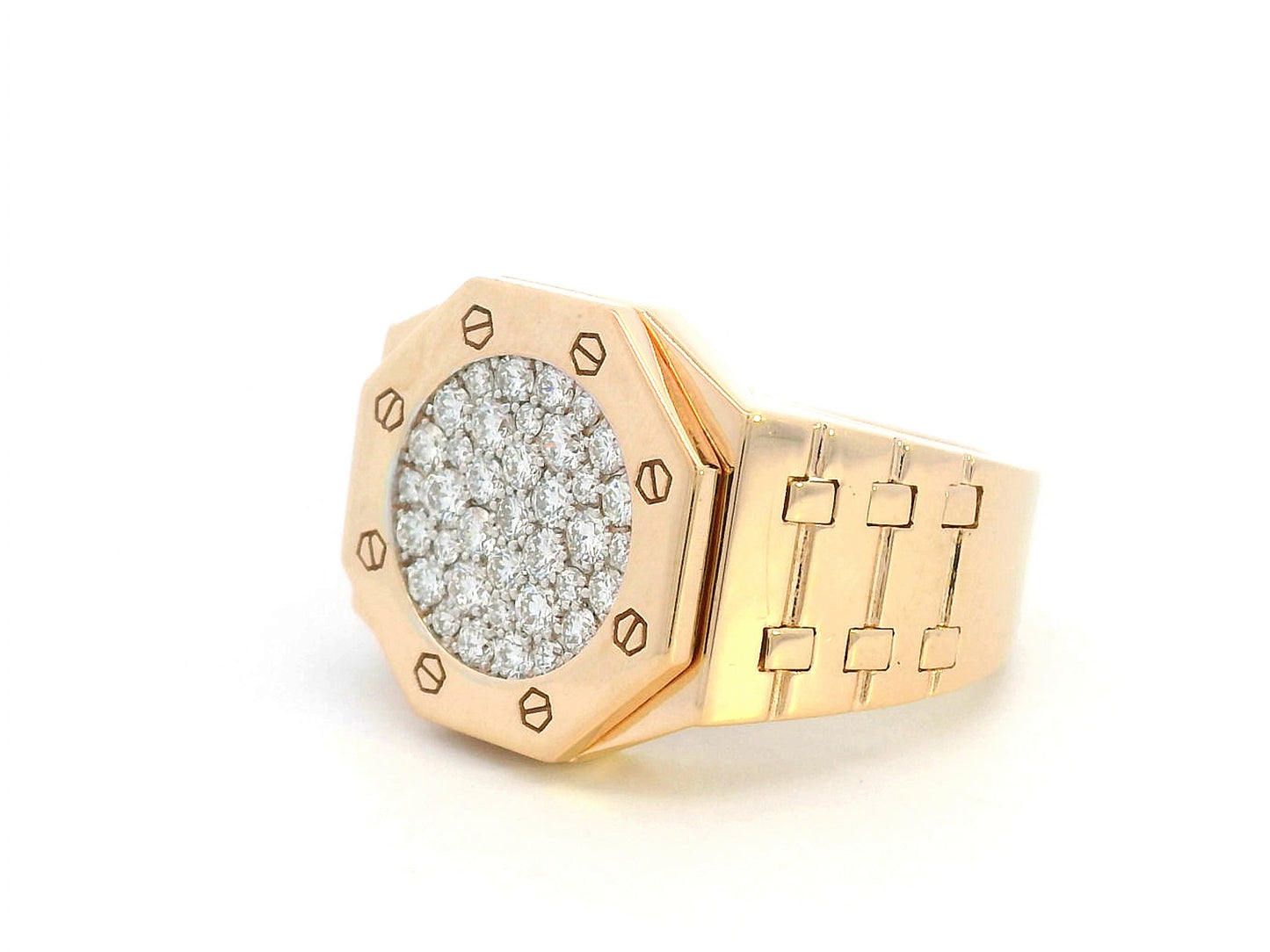 18K Gold Men’s Octagon Diamond Ring with Pavé Set 0.81 Carat Diamonds Bold Luxury Design