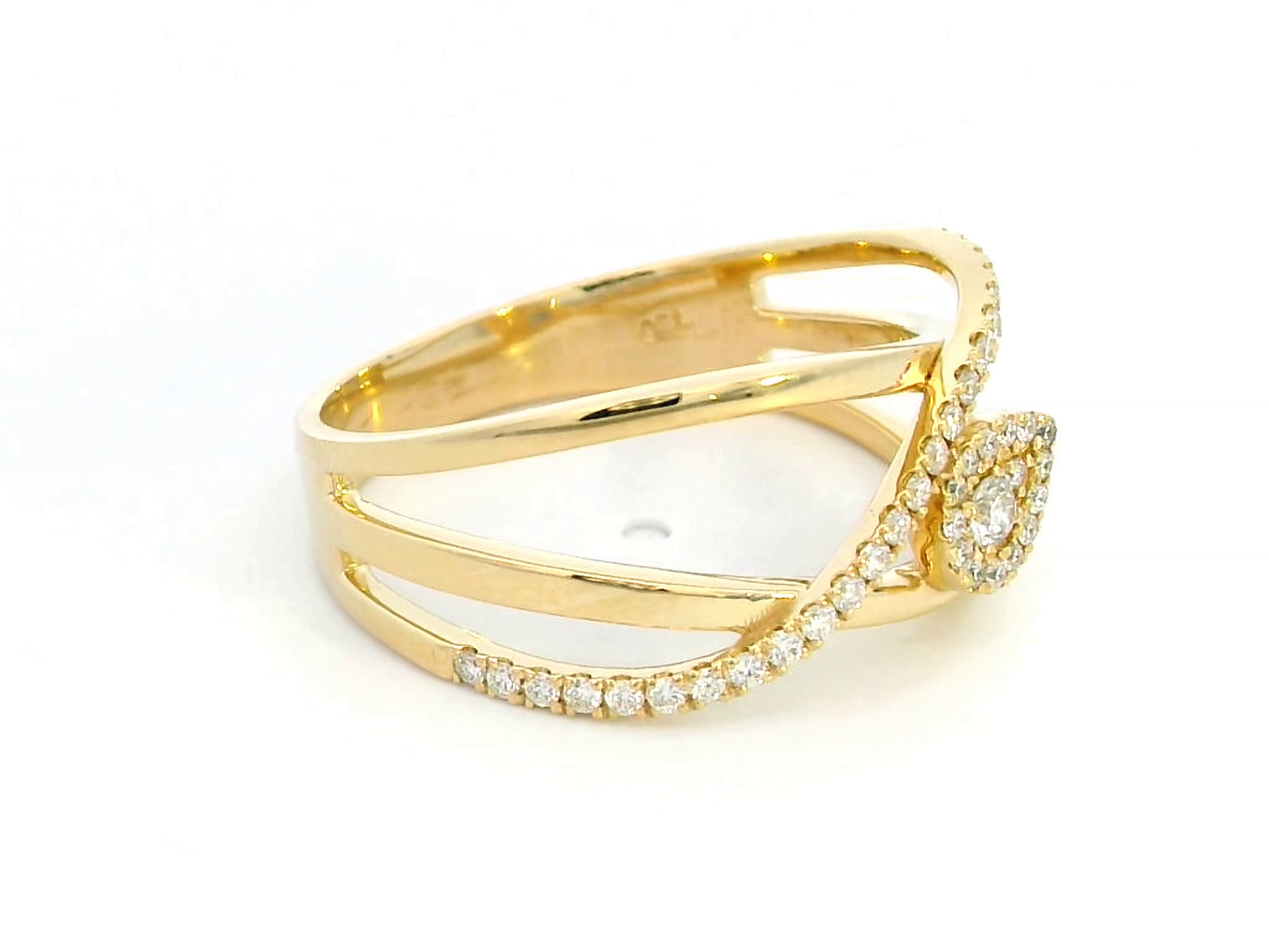 18K Gold Swirl Diamond Ring with 0.25 CT Round Diamonds – Elegant Openwork Band for Women