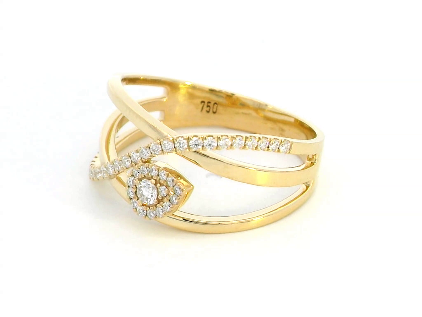 18K Gold Swirl Diamond Ring with 0.25 CT Round Diamonds – Elegant Openwork Band for Women