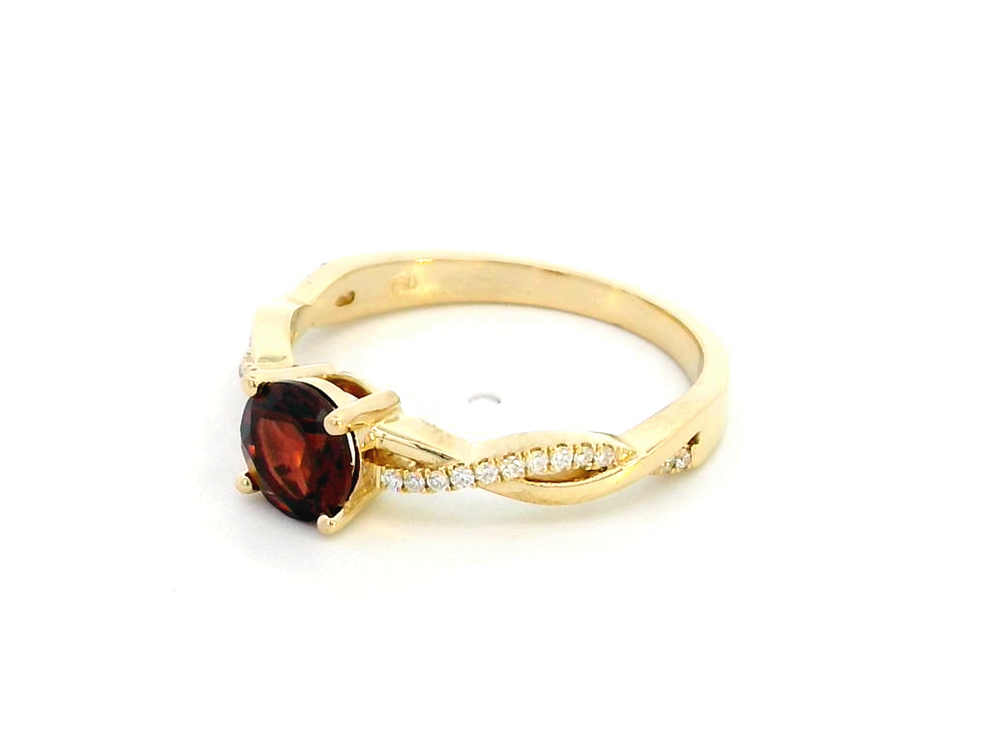 18K Yellow Gold Garnet Solitaire Ring – 0.91 Carat Red Garnet with 0.09 CT Diamond Accents, January Birthstone