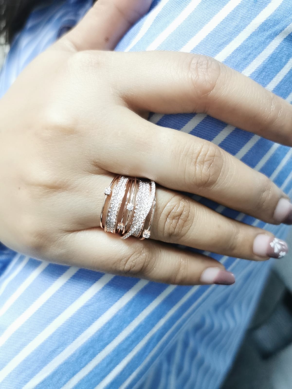1.19 Carat Multi-Row Diamond Wrap Ring in 18K Rose Gold – Luxury Statement Cocktail Jewelry