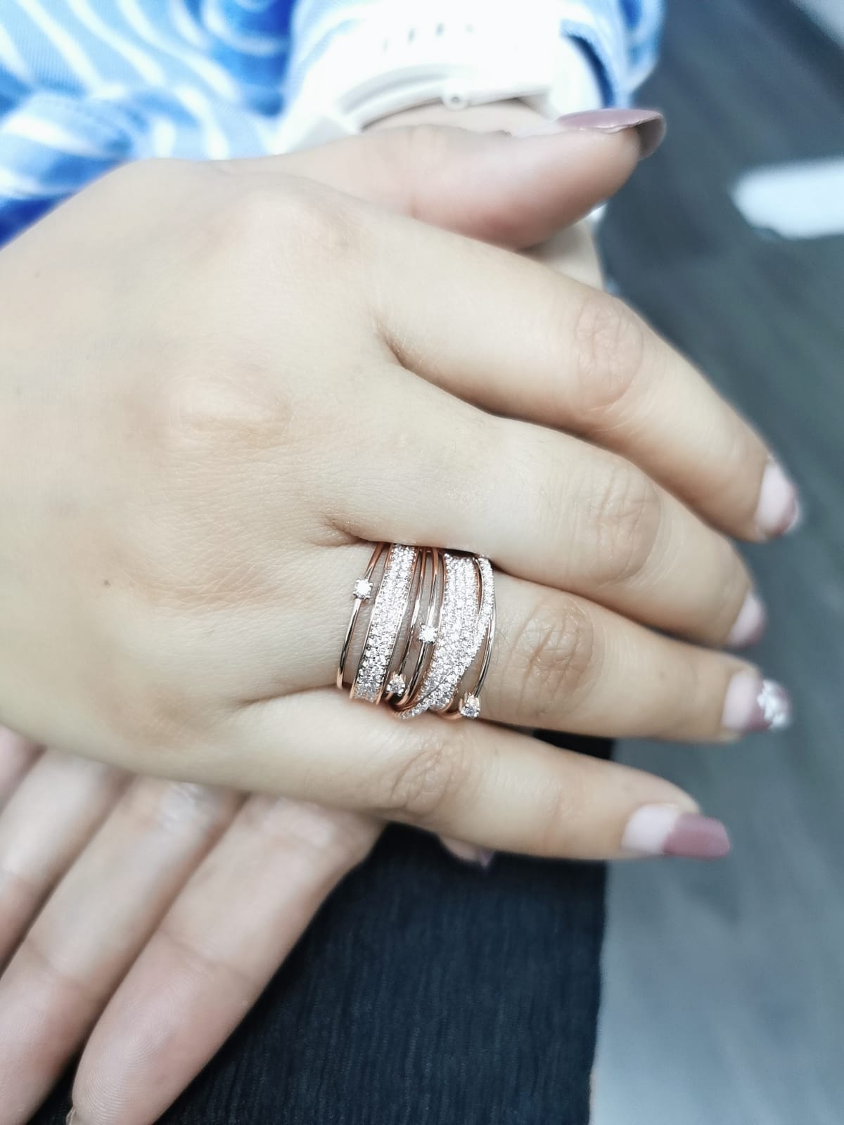 1.19 Carat Multi-Row Diamond Wrap Ring in 18K Rose Gold – Luxury Statement Cocktail Jewelry