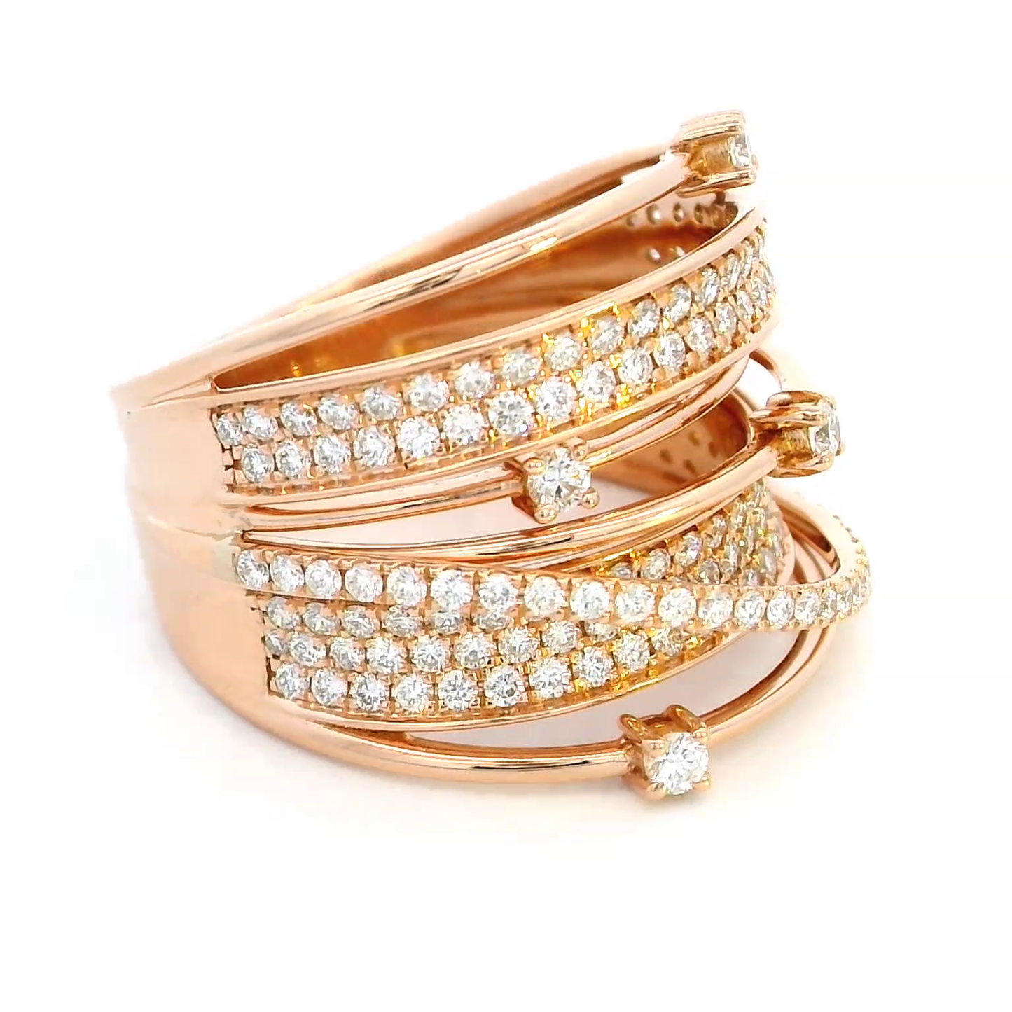 1.19 Carat Multi-Row Diamond Wrap Ring in 18K Rose Gold – Luxury Statement Cocktail Jewelry