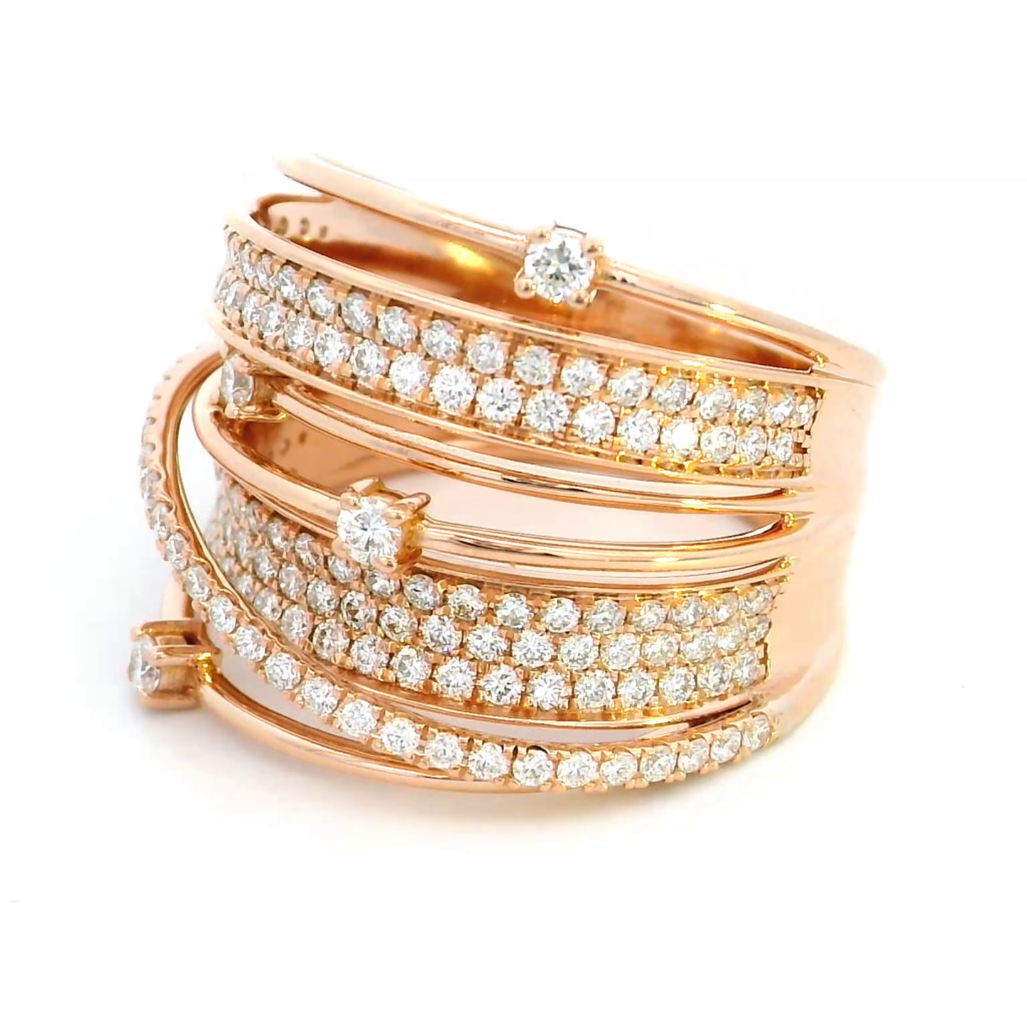 1.19 Carat Multi-Row Diamond Wrap Ring in 18K Rose Gold – Luxury Statement Cocktail Jewelry