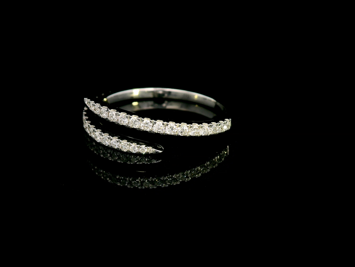 18K white gold open wrap diamond ring with 0.35 carat pavé diamonds minimalist design