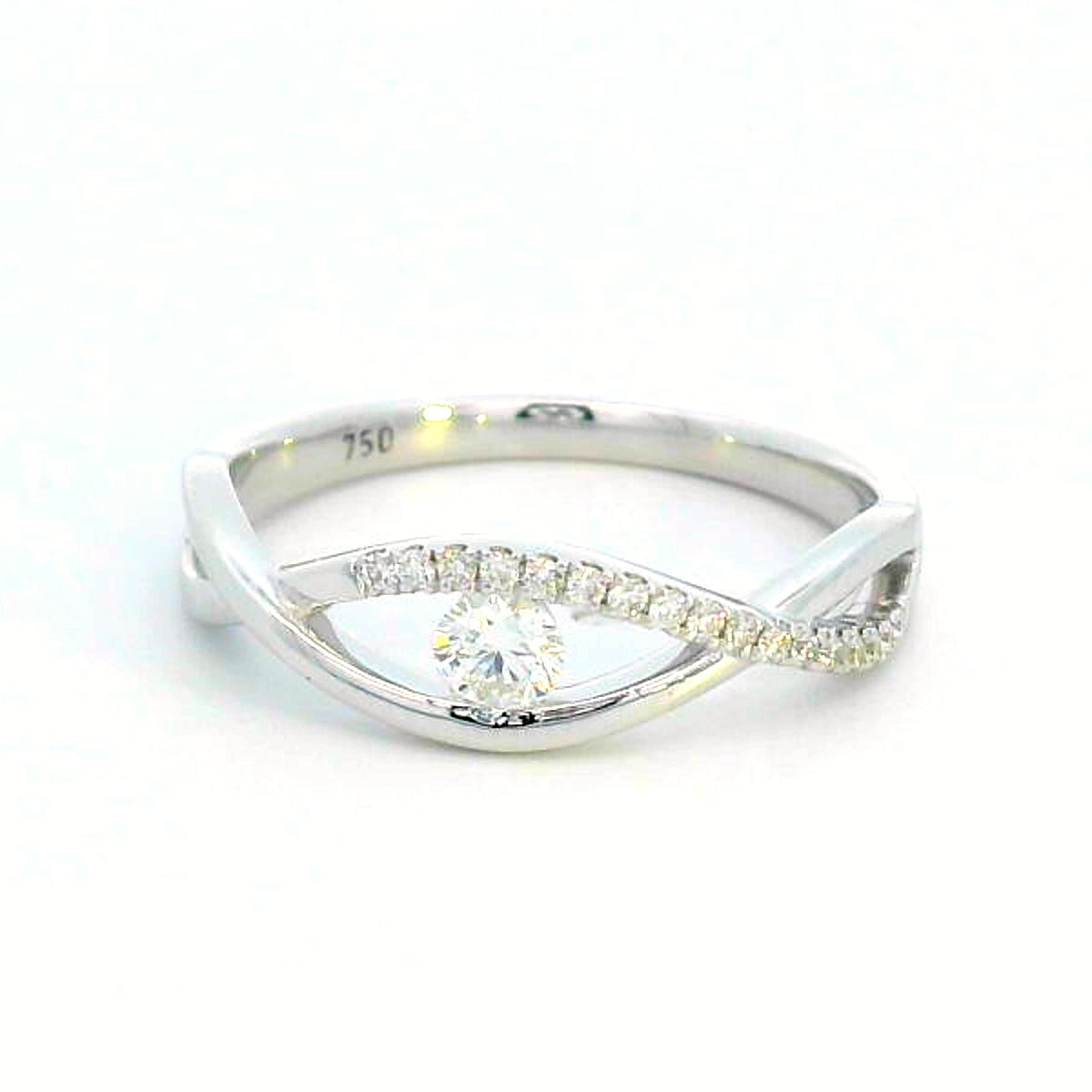 Infinity Diamond Ring in 18k Gold – 0.14ct Round Center Stone with 0.08ct Accent Diamonds for Women