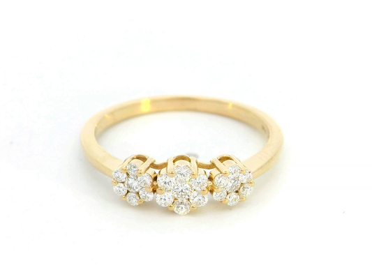 18k gold triple cluster diamond ring featuring 0.37 carat diamonds in a floral design.