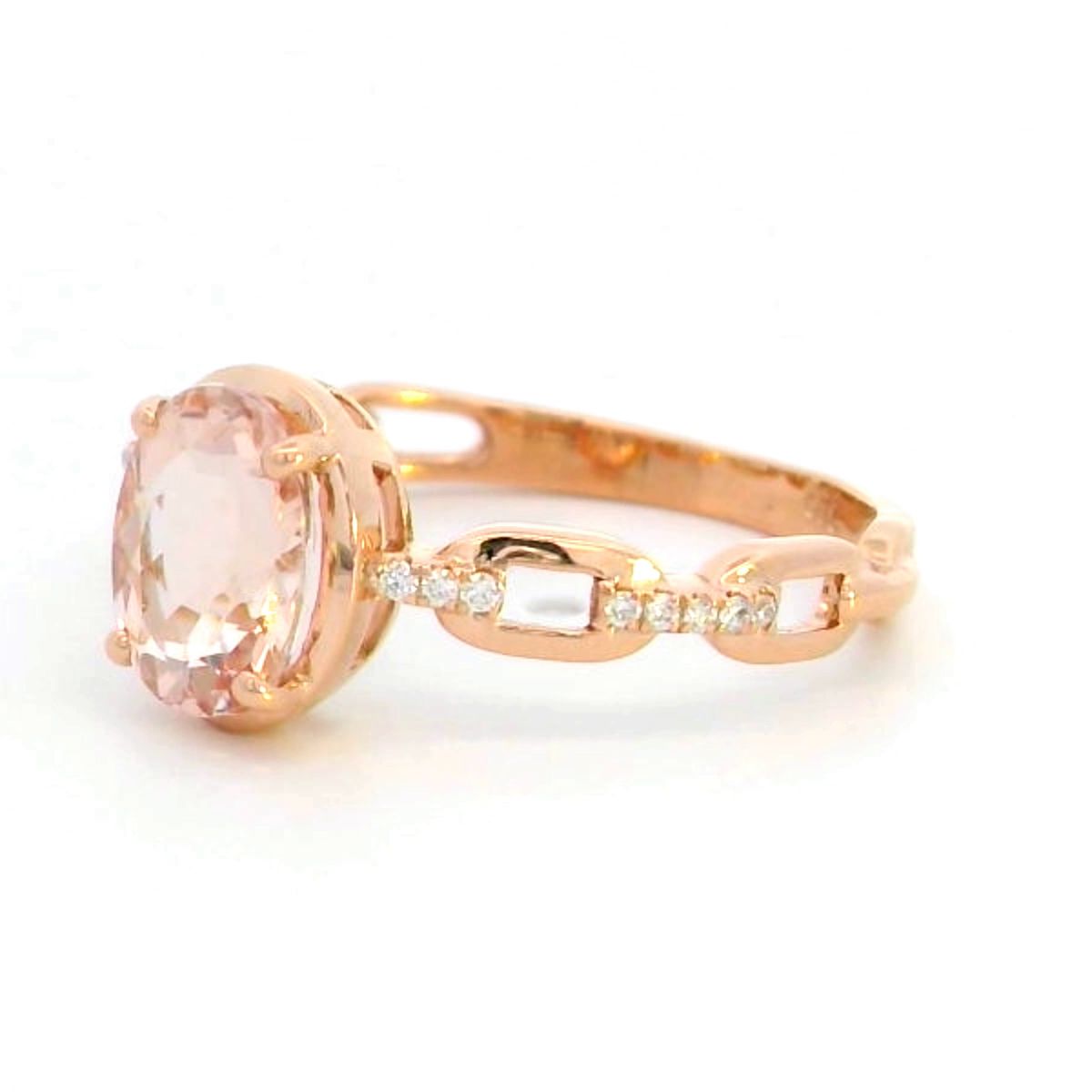 1.24 Carat Oval Morganite Diamond Ring in 18K Rose Gold | Cuban Link Design"