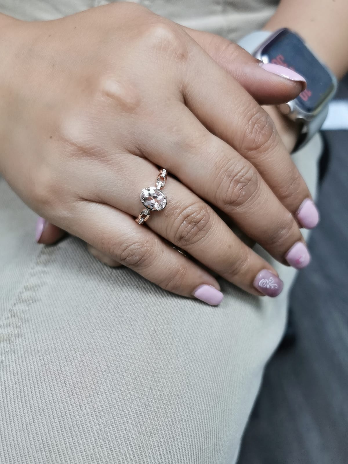 1.24 Carat Oval Morganite Diamond Ring in 18K Rose Gold | Cuban Link Design"