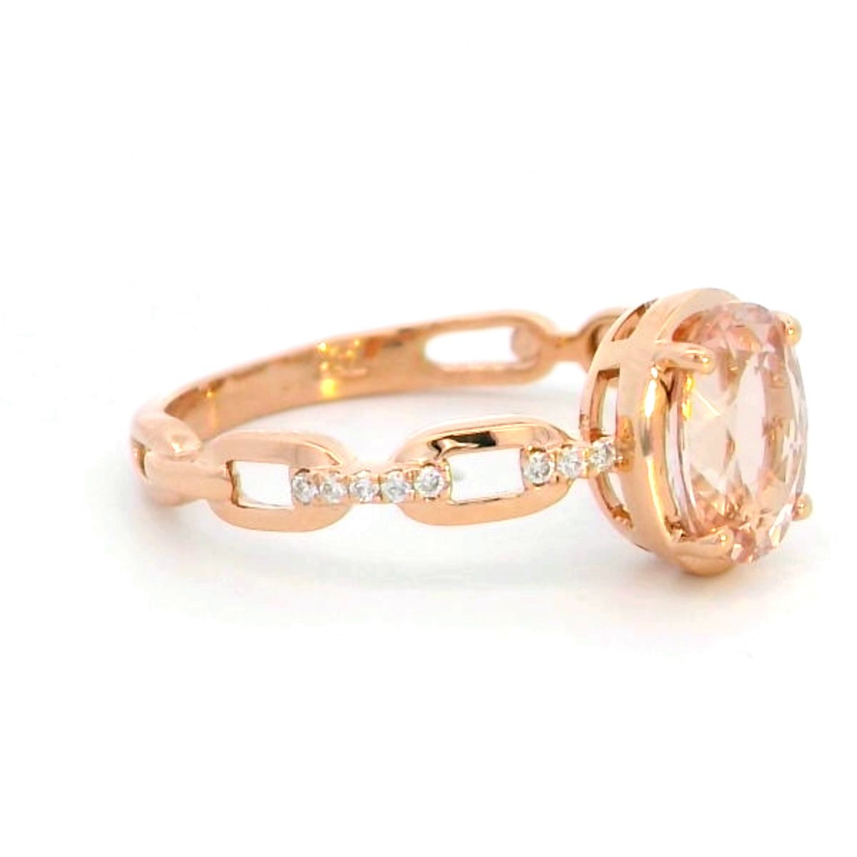 1.24 Carat Oval Morganite Diamond Ring in 18K Rose Gold | Cuban Link Design"