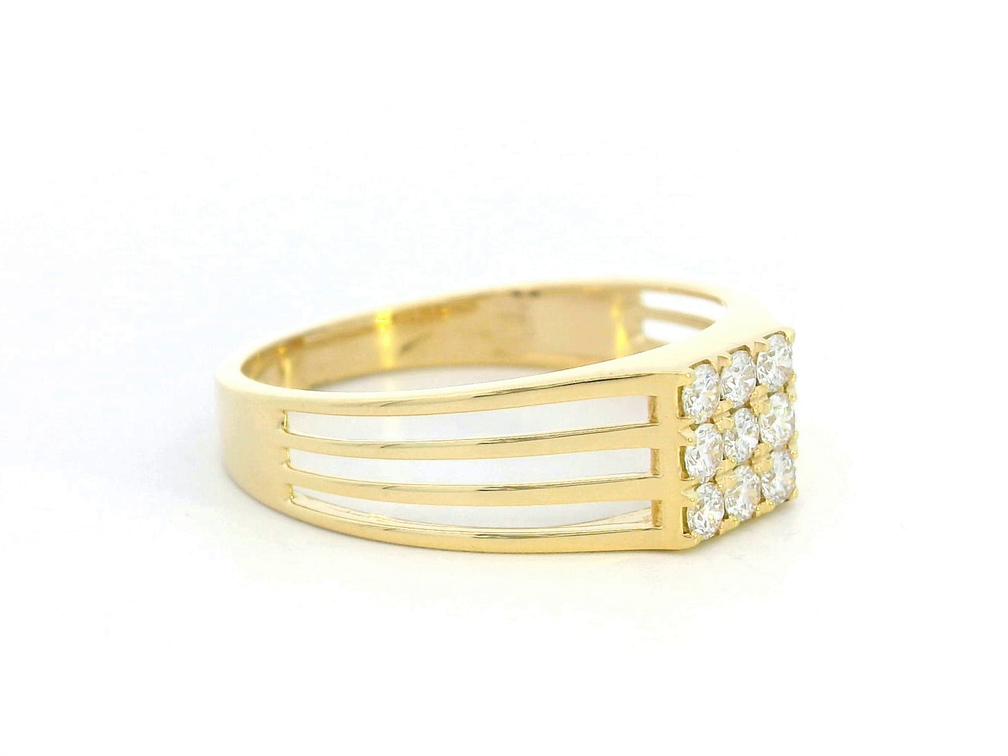 Men's 18K gold ring with diamond cluster and split band design, 0.38 carat total diamonds.