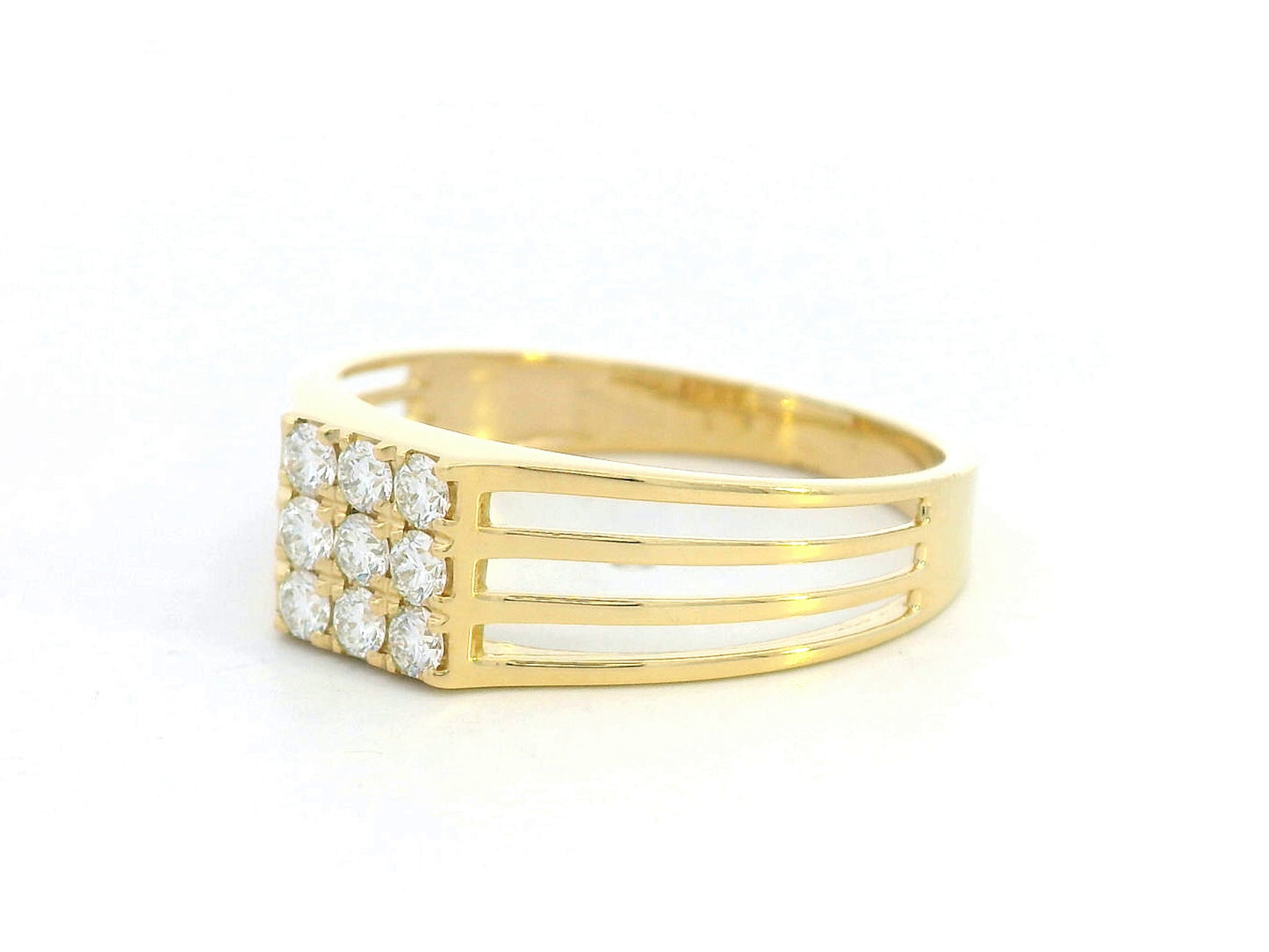 Men's 18K gold ring with diamond cluster and split band design, 0.38 carat total diamonds.