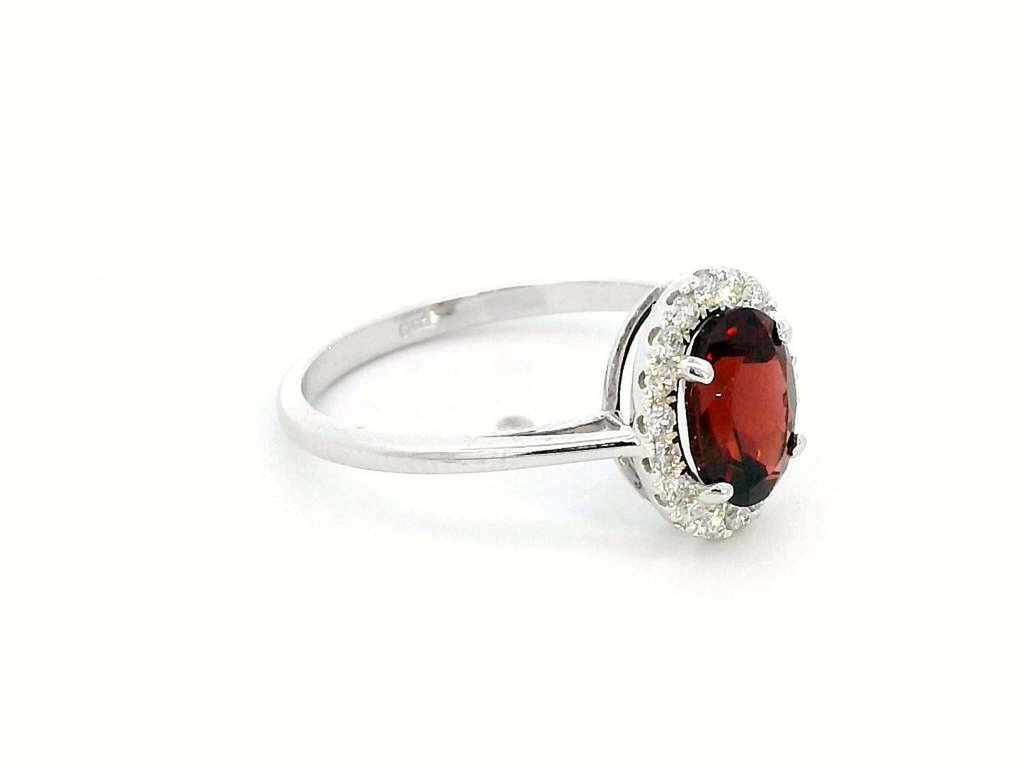 18K Gold Garnet with Diamond Halo Ring | 1.58 Carat Oval Garnet with 0.21 Carat Diamond Accents