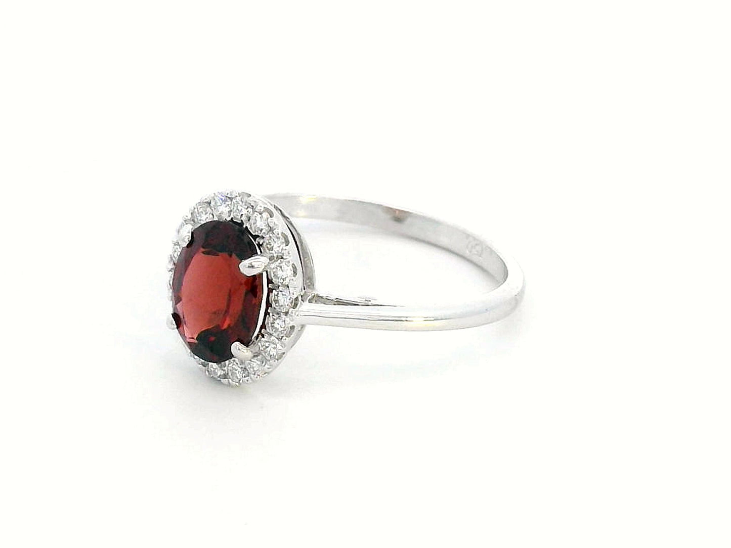 18K Gold Garnet with Diamond Halo Ring | 1.58 Carat Oval Garnet with 0.21 Carat Diamond Accents