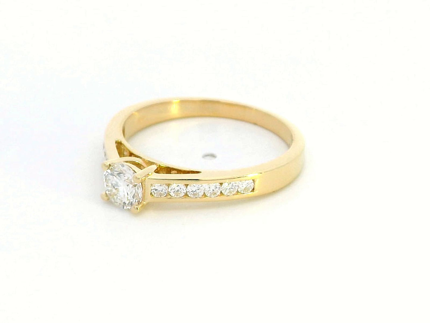 18K Yellow Gold Solitaire Diamond Ring with Accented Channel-Set Band - 0.71ct Total