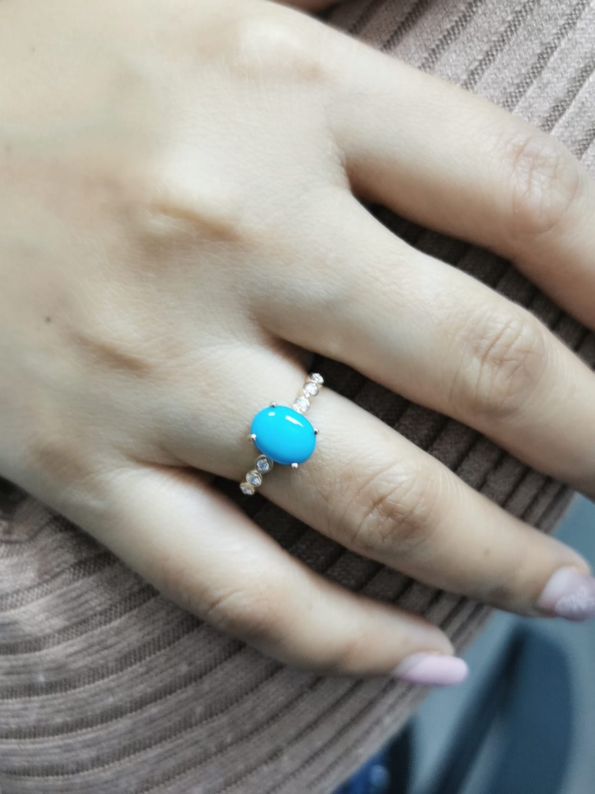 1.90 Carat Oval Turquoise and Diamond Ring in 18K Yellow Gold