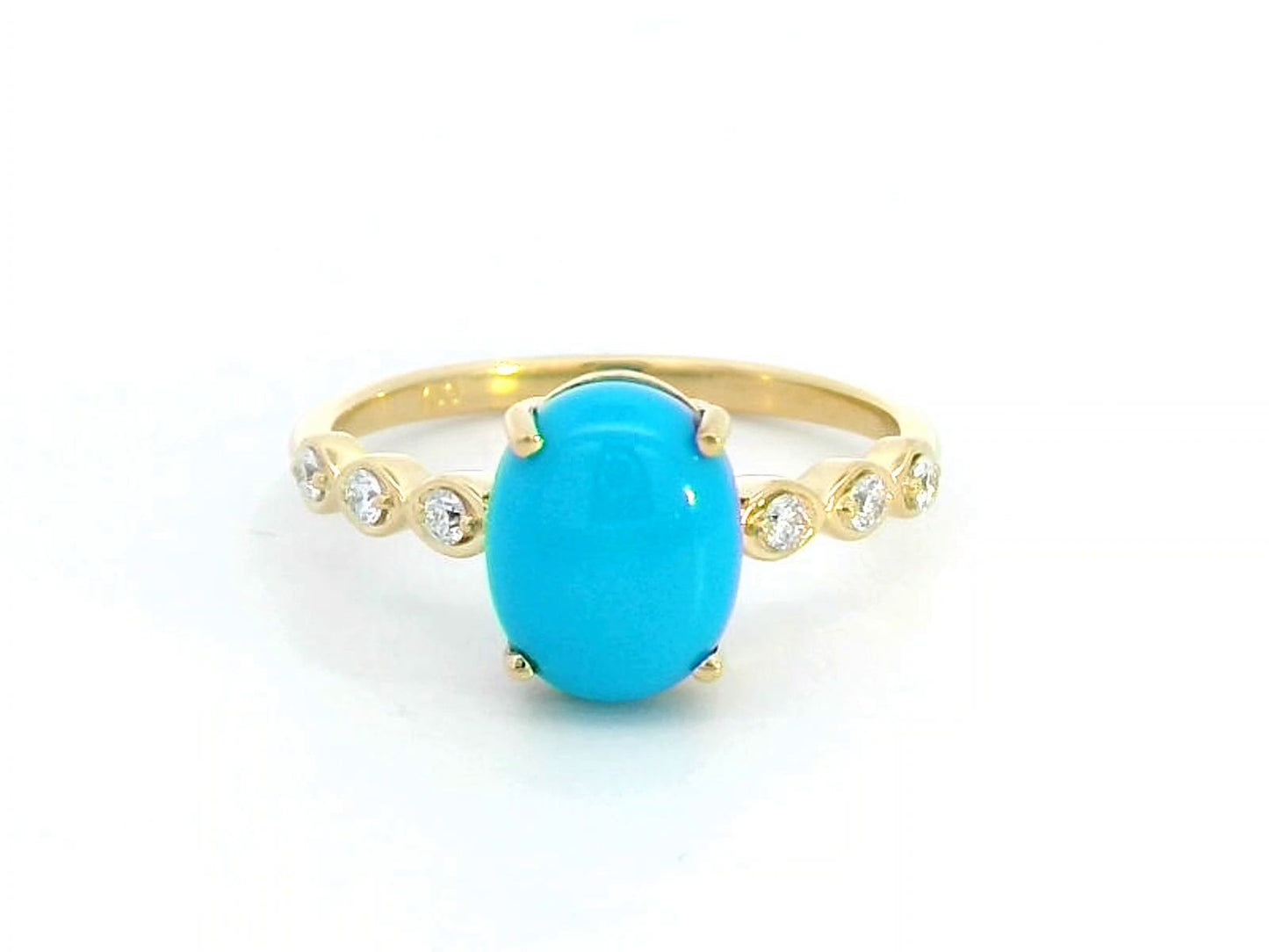 1.90 Carat Oval Turquoise and Diamond Ring in 18K Yellow Gold