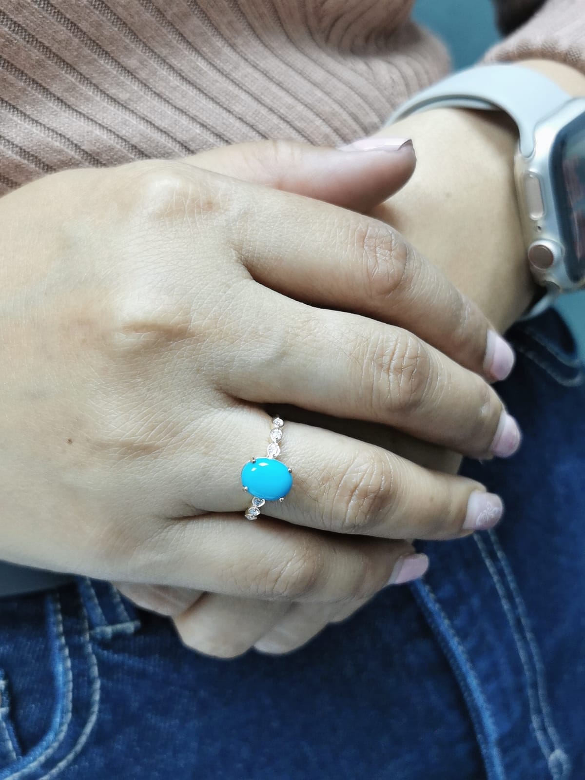 1.90 Carat Oval Turquoise and Diamond Ring in 18K Yellow Gold