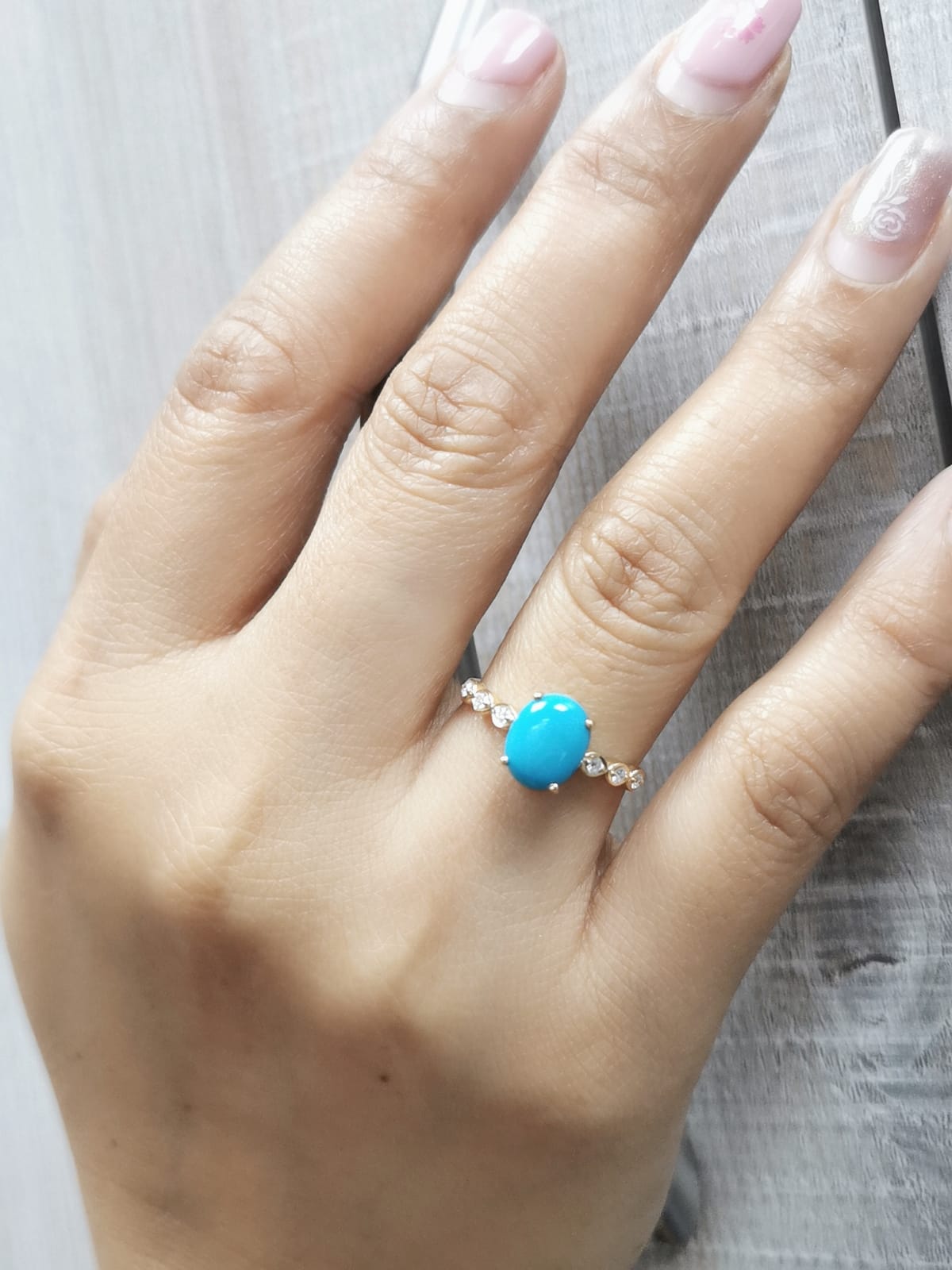 1.90 Carat Oval Turquoise and Diamond Ring in 18K Yellow Gold