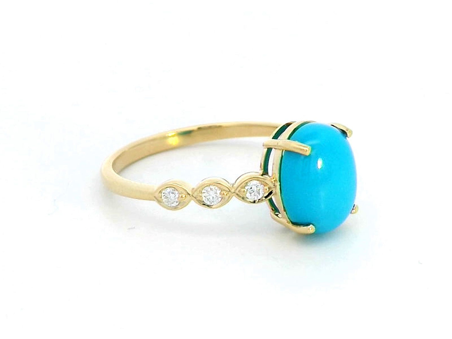 1.90 Carat Oval Turquoise and Diamond Ring in 18K Yellow Gold