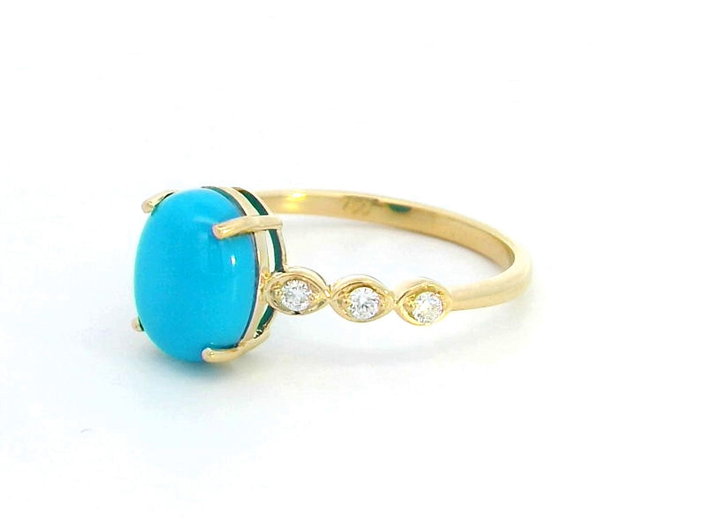 1.90 Carat Oval Turquoise and Diamond Ring in 18K Yellow Gold
