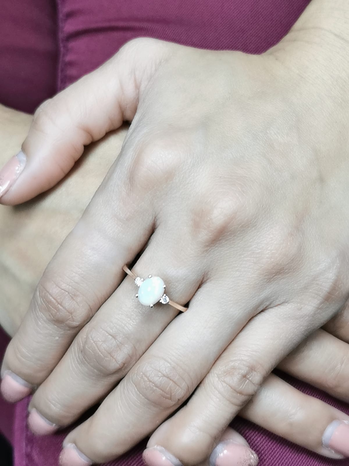 Exquisite 0.89 Carat Opal Ring with Diamond Accents – Elegant Birthstone Jewelry in 18k Rose Gold