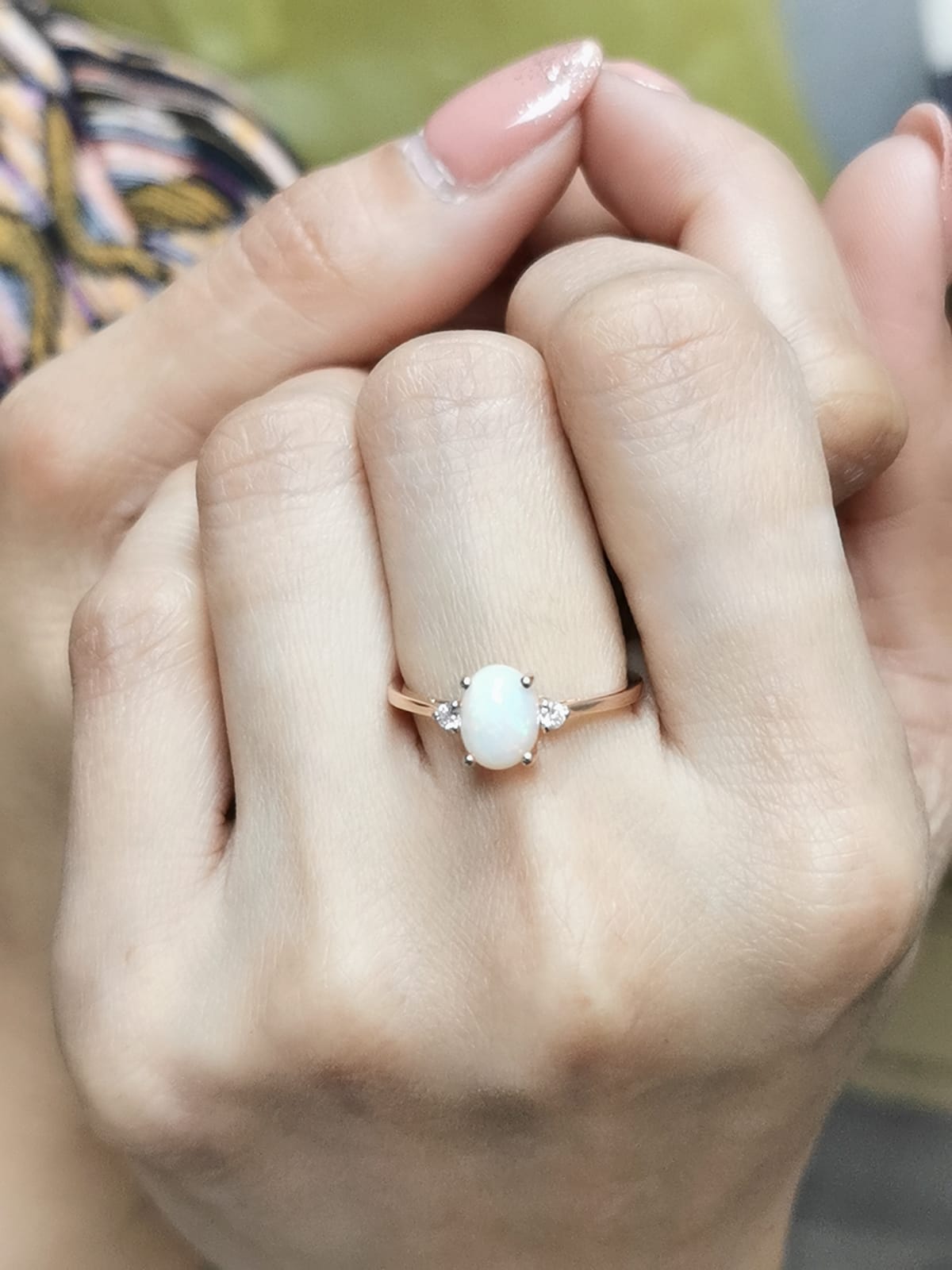 Exquisite 0.89 Carat Opal Ring with Diamond Accents – Elegant Birthstone Jewelry in 18k Rose Gold