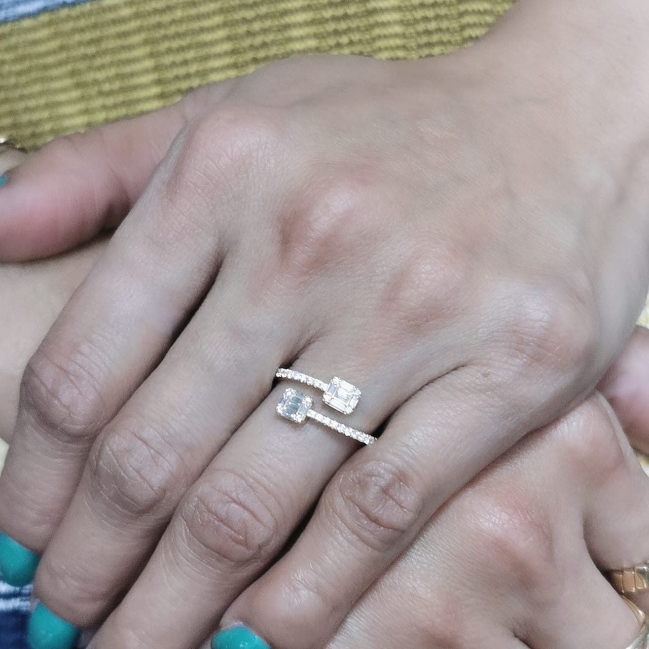18K Gold Baguette & Round Diamond Open Ring – 0.34 Carats