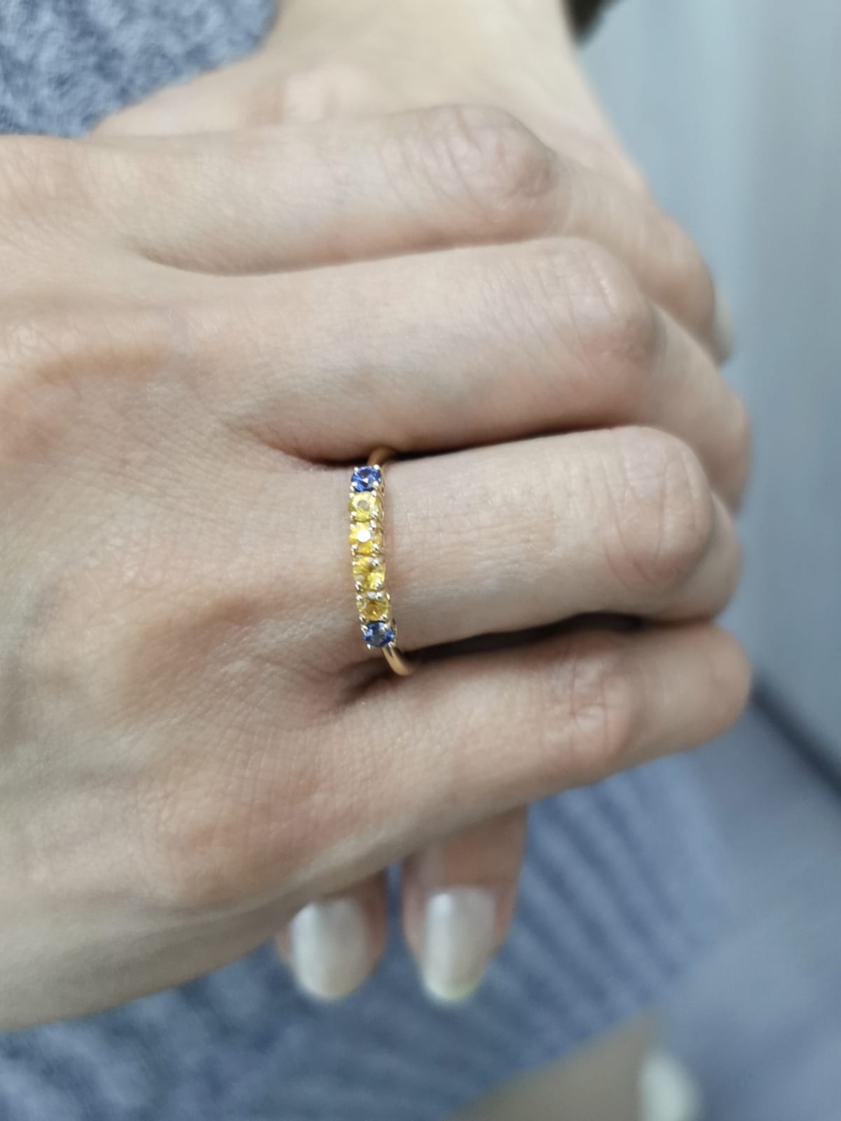 18K Gold Sapphire Half-Eternity Ring – 0.53 Carats of Yellow & Blue Sapphires