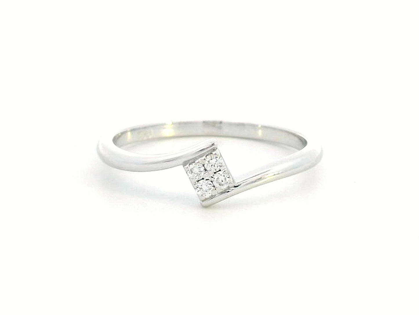 Minimalist 18K gold bypass ring with 0.06 carat total diamond weight, featuring a sleek modern design and geometric diamond setting.
