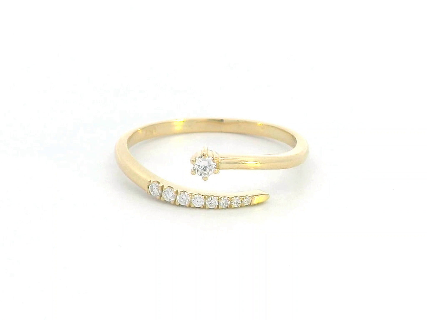 18K gold open wrap diamond ring with 0.11 CT diamonds, modern bypass design, minimalist gold stacking ring