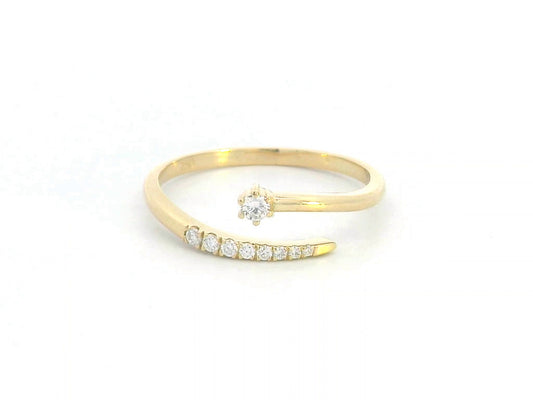 18K gold open wrap diamond ring with 0.11 CT diamonds, modern bypass design, minimalist gold stacking ring