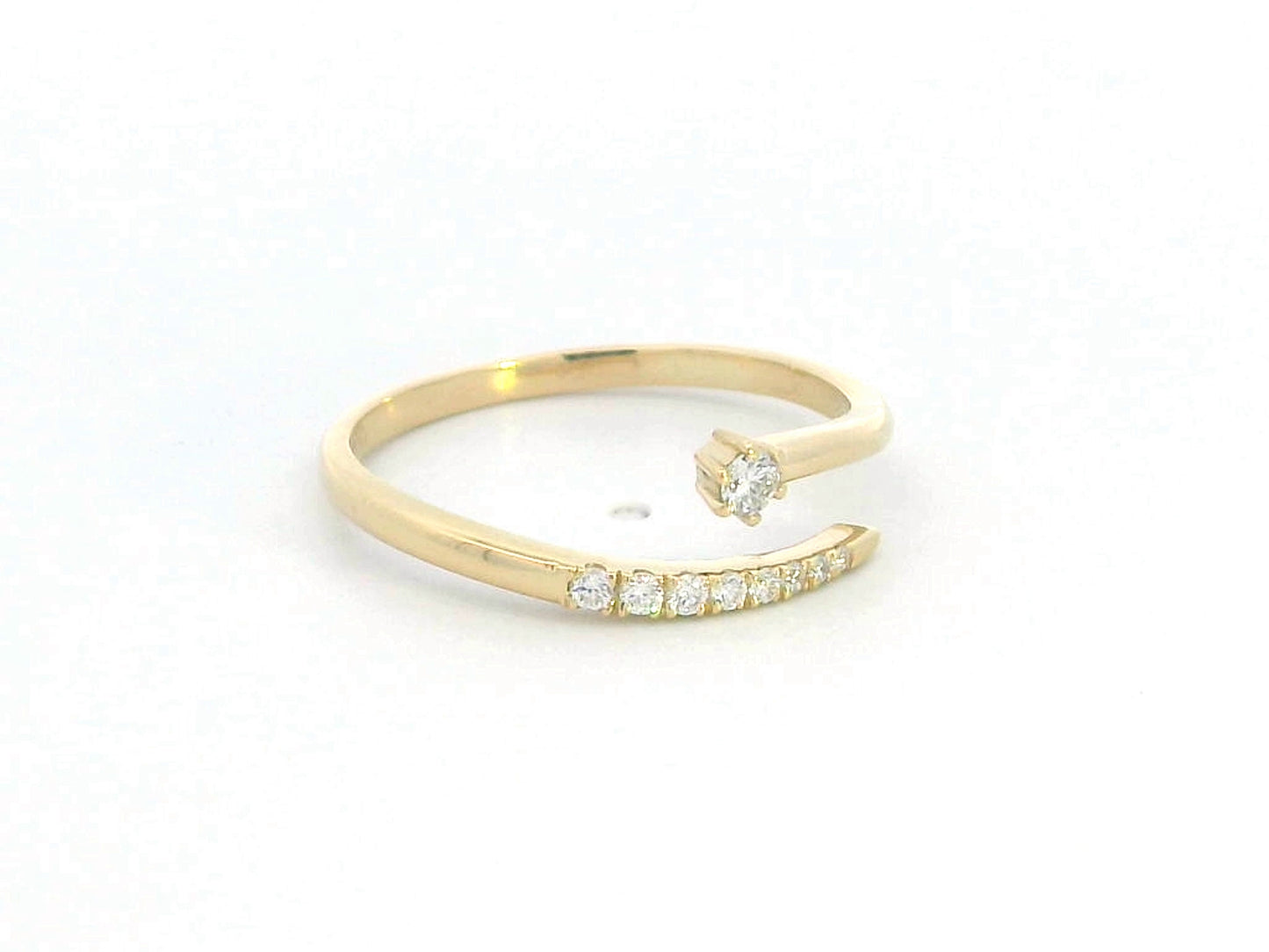 18K gold open wrap diamond ring with 0.11 CT diamonds, modern bypass design, minimalist gold stacking ring