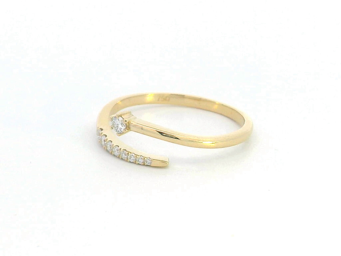 18K gold open wrap diamond ring with 0.11 CT diamonds, modern bypass design, minimalist gold stacking ring