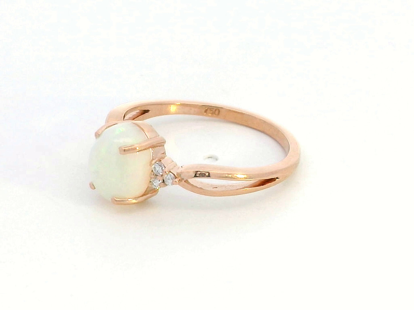 Elegant 18K gold Opal and diamond ring, 1.11-carat Opal with 0.06-carat diamond accents, October birthstone jewelry.